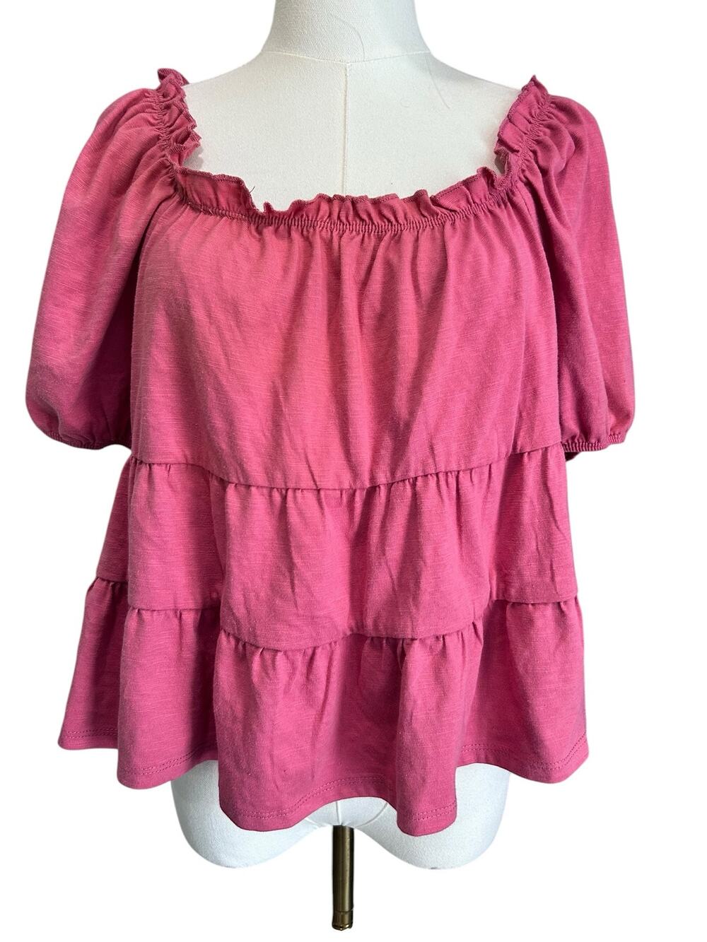 Love Fire Peasant Top NWT Boho Casual Pink Size XL Peplum Puffy Short Sleeves